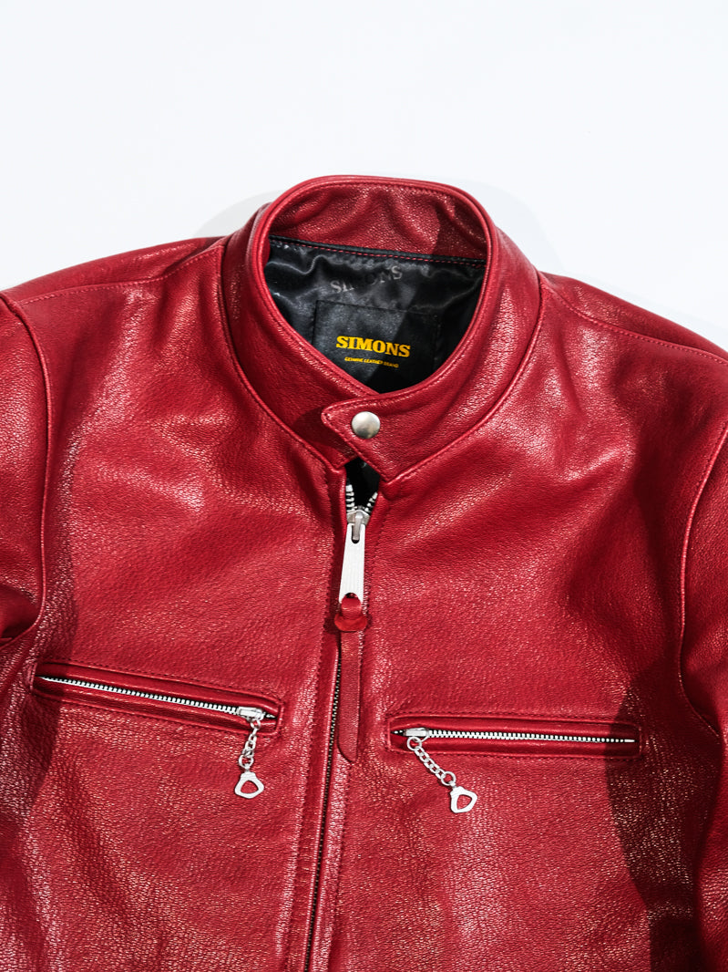 ◇ヴィンテージ復刻 J-100型 カフェレーサースタイル ゴートレザー シングルライダースジャケット◇ レッドS～3XL