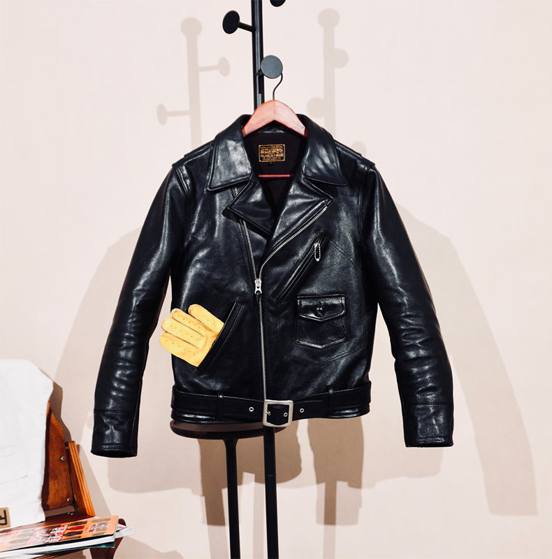 ◇ヴィンテージ復刻デザインJ-24型◇植物タンニン鞣しホースハイド  ダブルライダースジャケット◇S～4XL