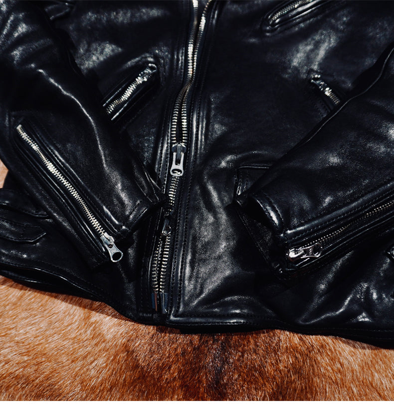 植物タンニン鞣しシープレザー使用  ダブルライダースジャケットS～4XL