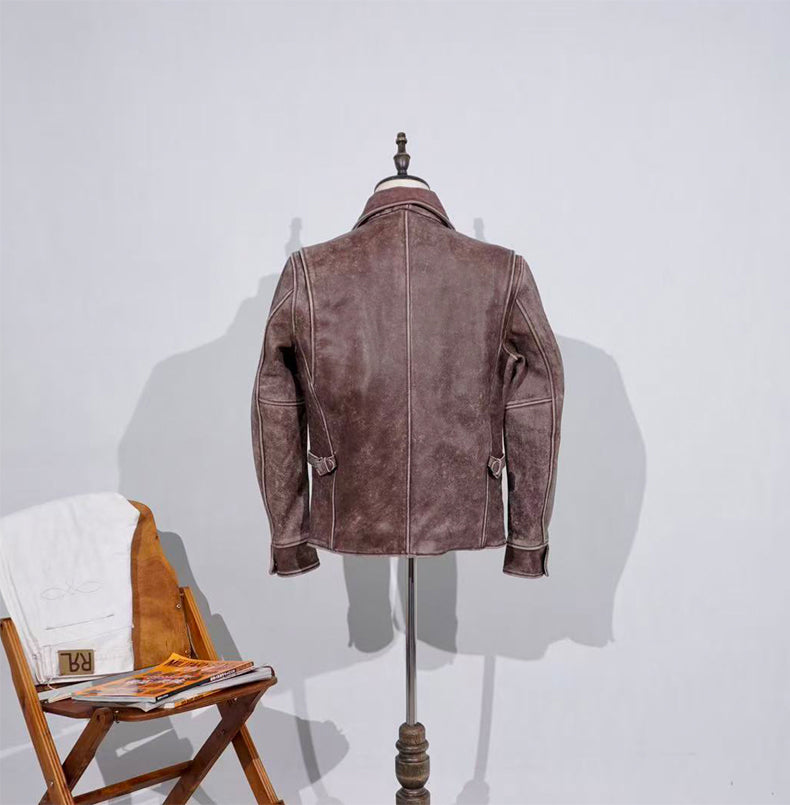 ◇1930’ｓビンテージ復刻 ウォッシュ加工 カウレザー シングルライダース ジャケット◇S～4XL