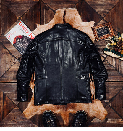 ✩細部のディテールまで完璧な拘り 植物タンニン鞣しホースハイドレザーモーターサイクルジャケット✩S～4XL