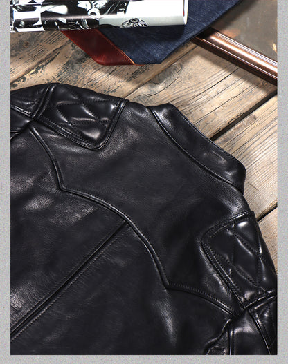 ▲ビンテージ復刻 植物タンニン鞣しカーフレザー ウォシャブル シングルライダース ジャケット▼S～5XL