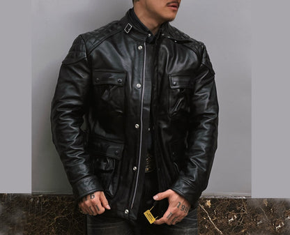 ✩細部のディテールまで完璧な拘り 植物タンニン鞣しホースハイドレザーモーターサイクルジャケット✩S～4XL