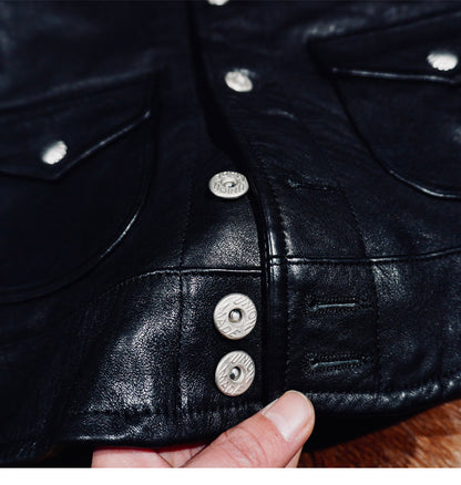 ☆コンチョボタン ウォッシュ シープレザー ウエスタンジャケット☆S～4XL