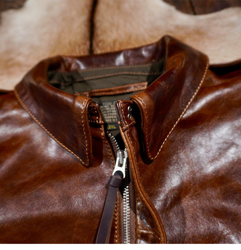 ▲ヴィンテージ復刻 植物タンニン鞣しカーフレザー A-2ジャケット▼