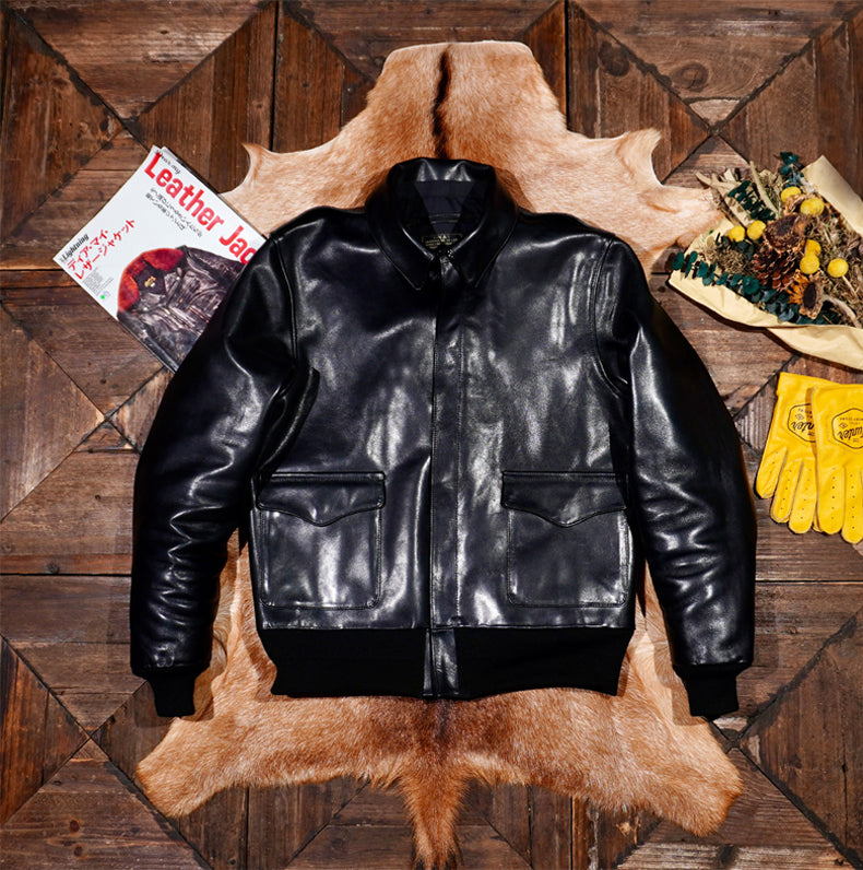 △ヴィンテージ復刻 植物タンニン鞣しホースハイドレザー A-2ジャケット▽S～5XL