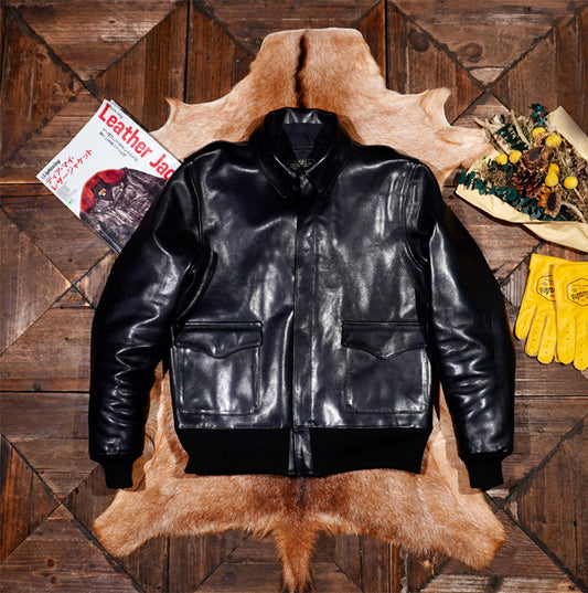 △ヴィンテージ復刻 植物タンニン鞣しホースハイドレザー A-2ジャケット▽S～5XL