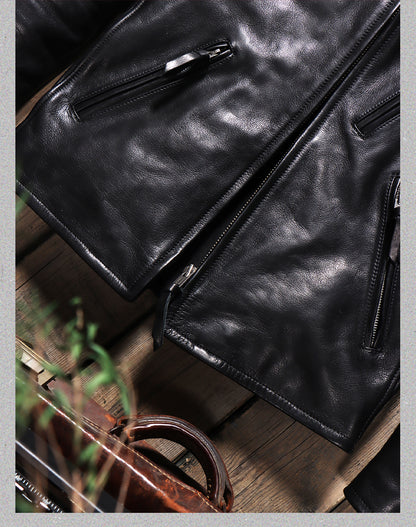 ▲ビンテージ復刻 植物タンニン鞣しカーフレザー ウォシャブル シングルライダース ジャケット▼S～5XL