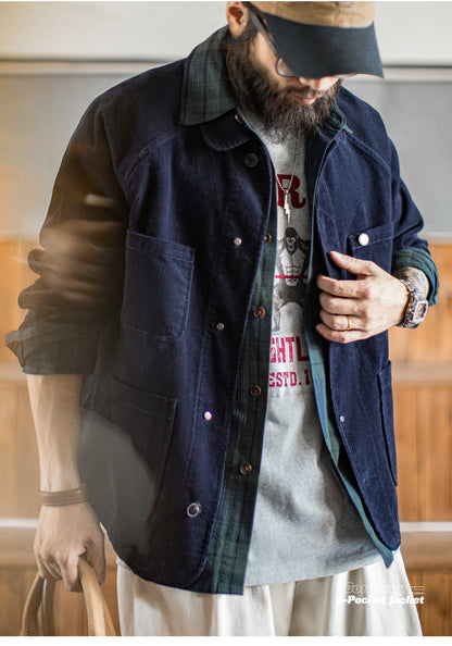 ◇コットン100% ネイビーコーデュロイ ラグランカバーオール ジャケット◇S～2XL