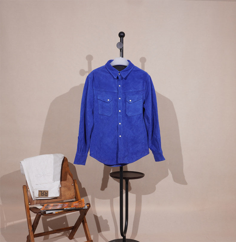 ４色展開☆カウレザー スウェード ウエスタンシャツ☆S～4XL