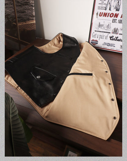 茶芯ホースハイドレザーコンチョボタン ベスト S～5XL