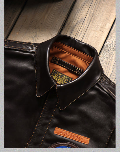 ハンドペイントのワッペンがキュート✩ヴィンテージ復刻 植物タンニン鞣しホースハイドレザー メンフィスベルモデル A-2ジャケット✩