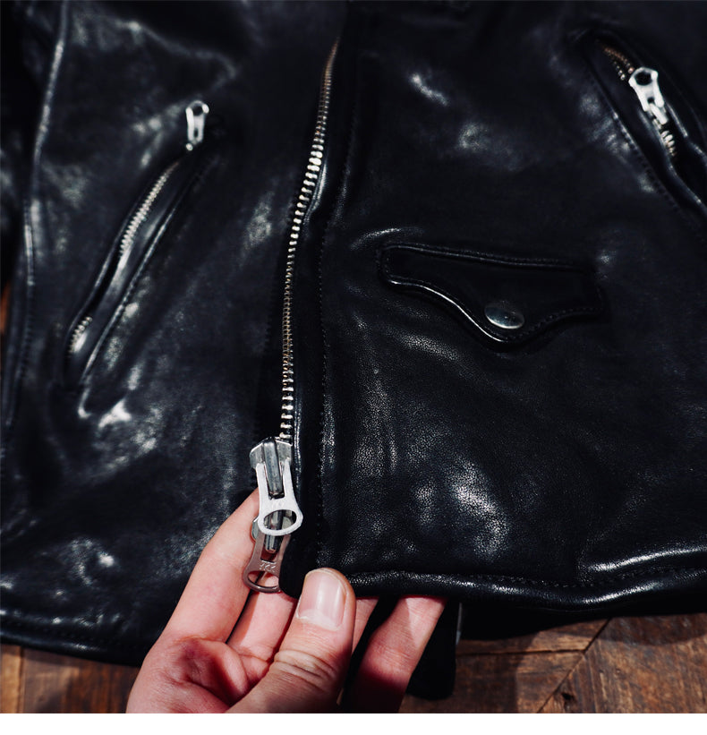 ▲ビンテージ復刻 植物タンニン鞣し ウォッシュ加工シープレザー シングルライダース ジャケット▼S～4XL