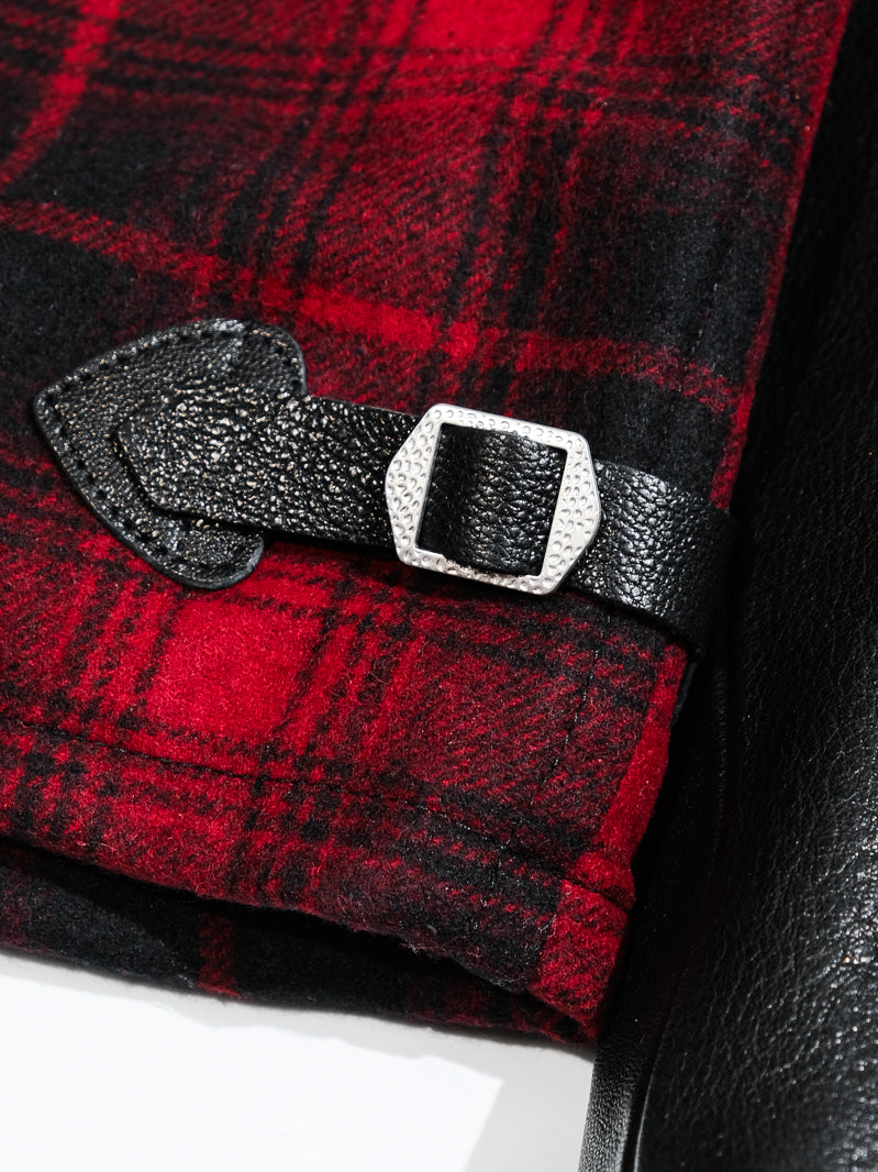 ◇1930’sヴィンテージ復刻デザイン バッファローチェックウール 切替 レザージャケット◇S～3XL