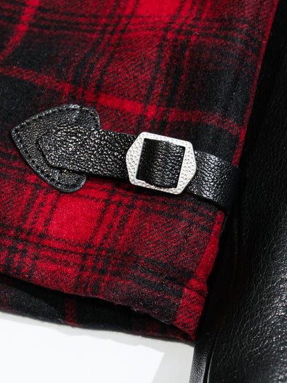 ◇1930’sヴィンテージ復刻デザイン バッファローチェックウール 切替 レザージャケット◇S～3XL