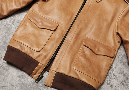 1.7mm極厚◇◇ヴィンテージ復刻 タンカラーカウレザーA-2ジャケット◇◇M~5XL