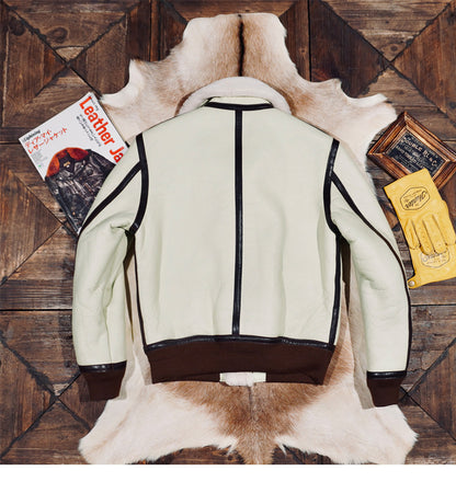 ◆オーストラリア産ムートン A-2フライトジャケット◆ホワイト S～4XL