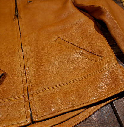 1930's VINTAGE復刻デザイン  水染めカウレザーシングルライダースジャケットS～5XL