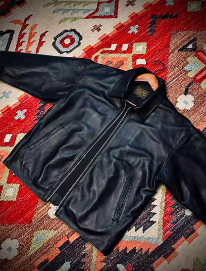 ゆったりシルエット◇植物タンニン鞣しイタリア産シープレザー ジャケット◇S～2XL