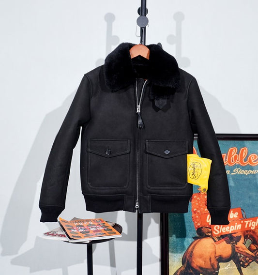 ★★オーストラリア産ムートン オールブラックG-1フライトジャケット★★S～4XL