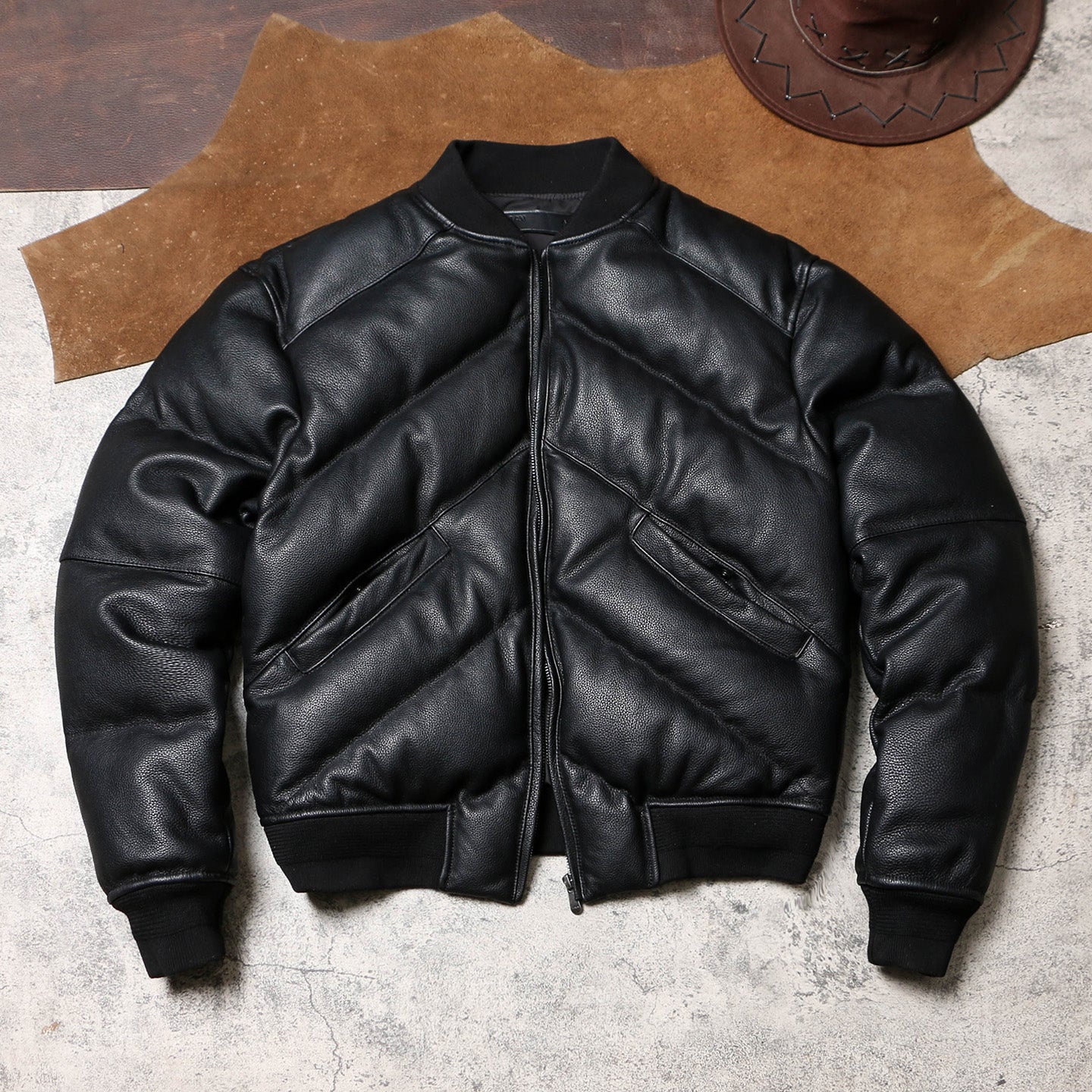 ◇カウレザーショートダウンジャケット◇ S～4XL