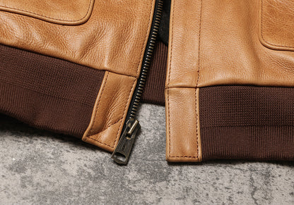 1.7mm極厚◇◇ヴィンテージ復刻 タンカラーカウレザーA-2ジャケット◇◇M~5XL
