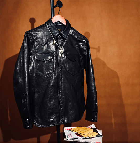 植物タンニン鞣し ウォッシュ加工 シープレザー ウエスタンシャツ★S～4XL