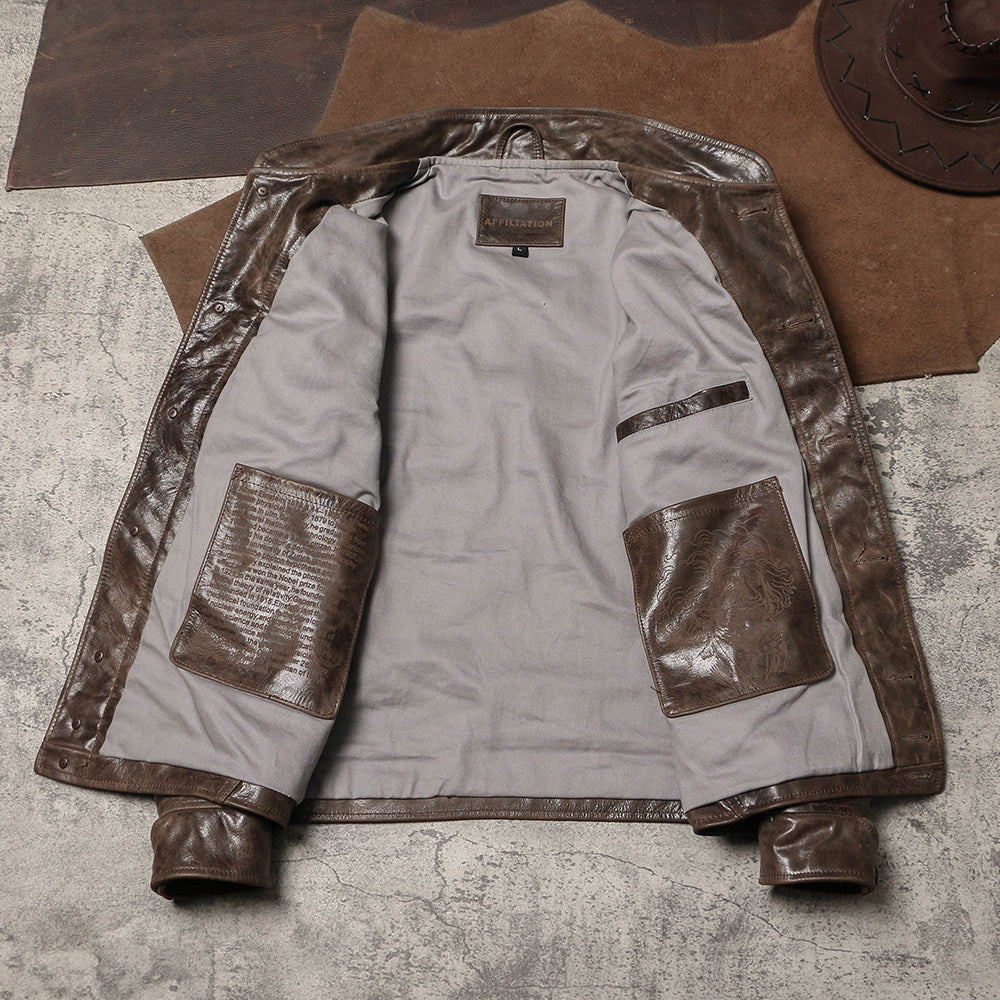 ★1930's VINTAGE復刻デザイン カウレザーコサックジャケット★ブラウン