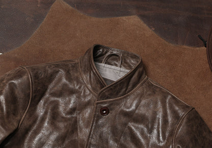★1930's VINTAGE復刻デザイン カウレザーコサックジャケット★ブラウン