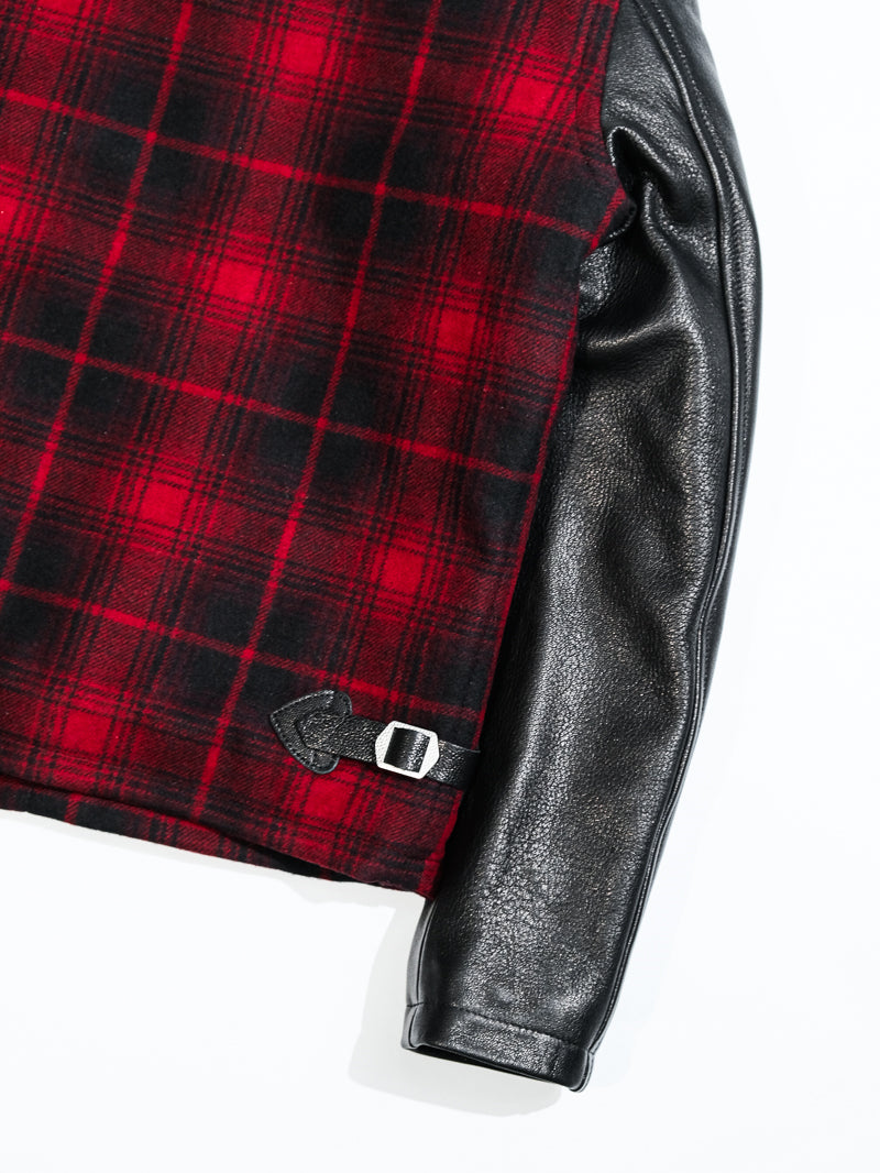 ◇1930’sヴィンテージ復刻デザイン バッファローチェックウール 切替 レザージャケット◇S～3XL
