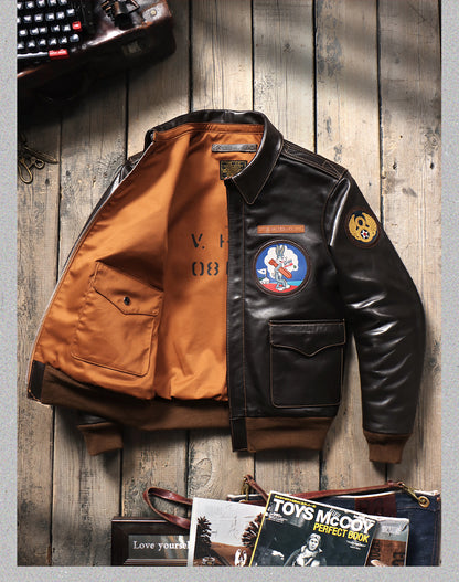 ハンドペイントのワッペンがキュート✩ヴィンテージ復刻 植物タンニン鞣しホースハイドレザー メンフィスベルモデル A-2ジャケット✩