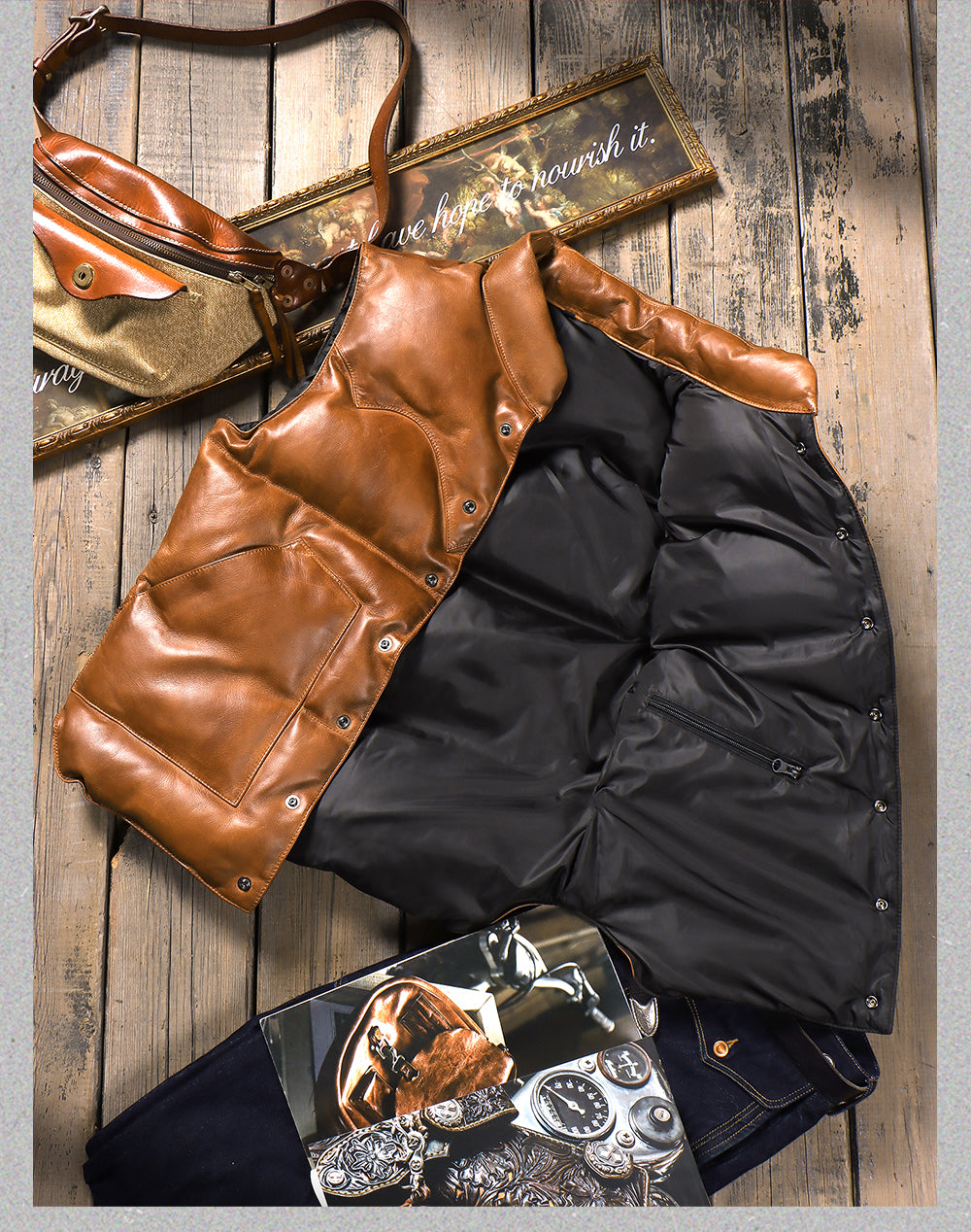 ◇ シープレザーシープレザーダウン ベスト◇S～4XL