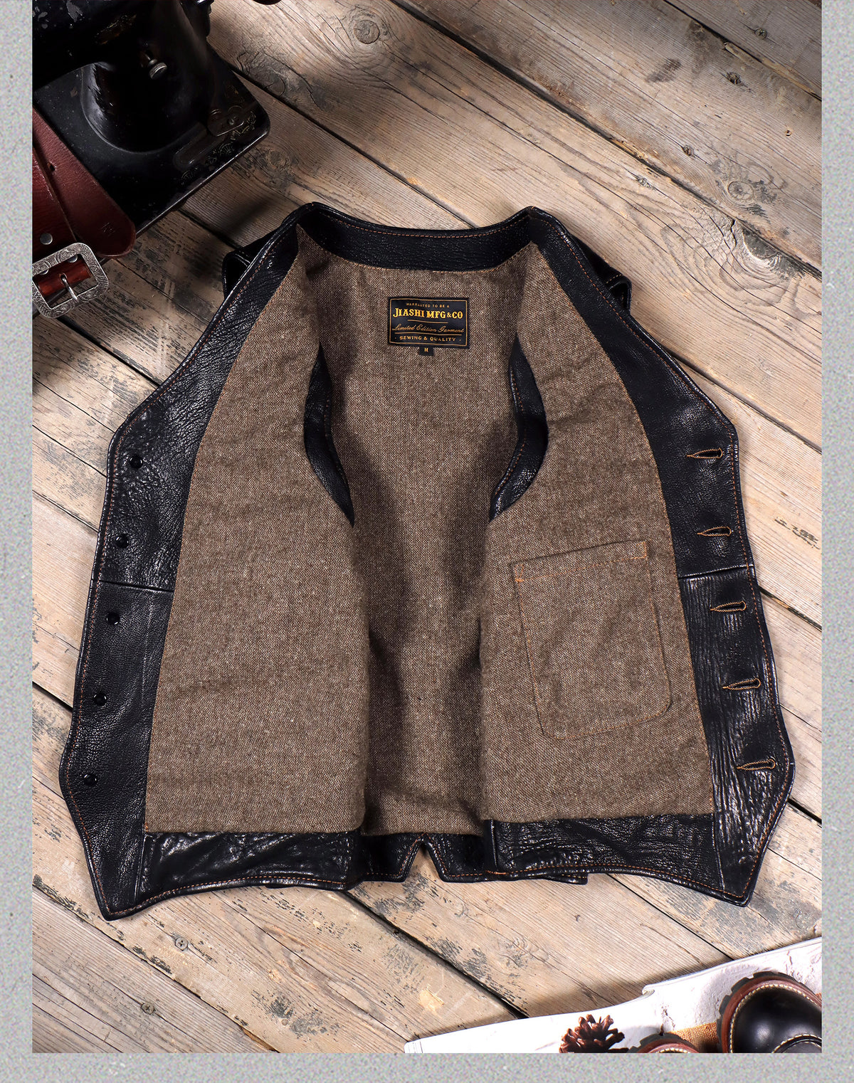 ★植物タンニン鞣し フランス産シープレザーウエスタン ベスト★M～4XL