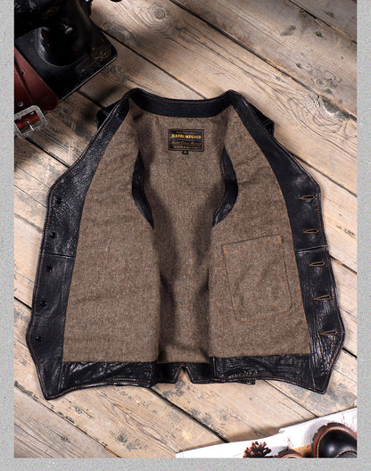 ★植物タンニン鞣し フランス産シープレザーウエスタン ベスト★M～4XL