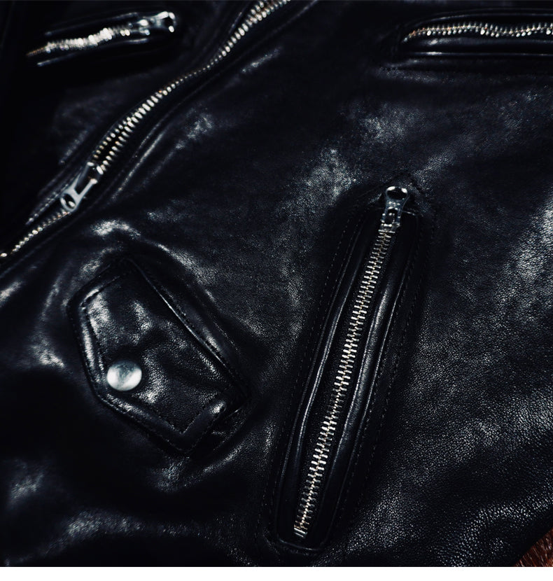 植物タンニン鞣しシープレザー使用  ダブルライダースジャケットS～4XL