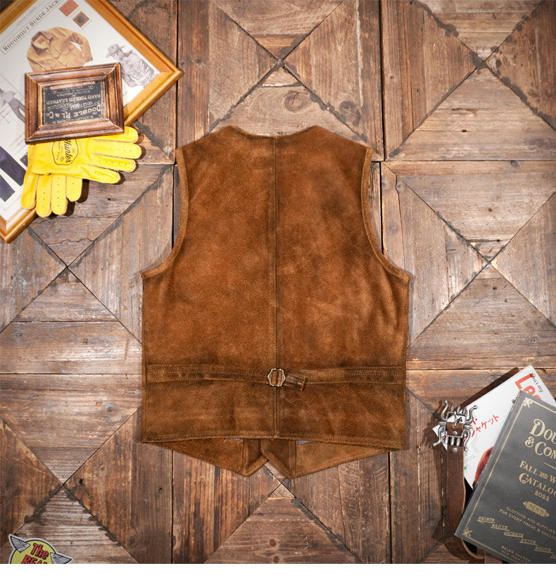 ◇ハードウォッシュ ヴィンテージ加工 スウェード コンチョボタン ベスト◇M～4XL