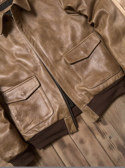1.7mm極厚◇◇ヴィンテージ復刻 オイルフィニッシュカウレザーA-2ジャケット◇◇M~5XL
