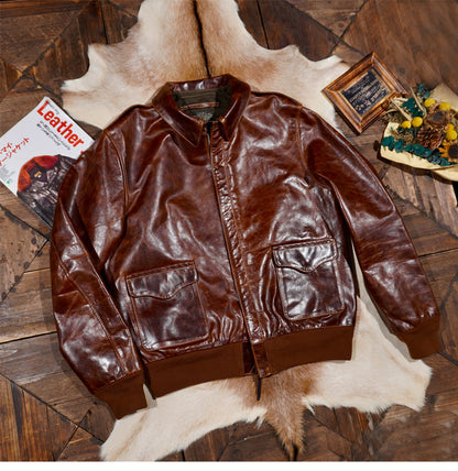 ▲ヴィンテージ復刻 植物タンニン鞣しカーフレザー A-2ジャケット▼