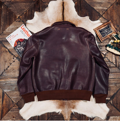 2.0mm厚絶妙な色味▲ヴィンテージ復刻 植物タンニン鞣し カウレザー A-2ジャケット▼