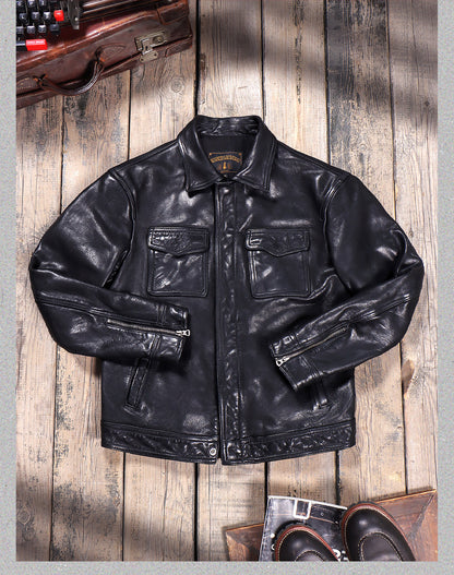 ヴィンテージ復刻スタイル◇植物タンニン鞣しイタリア産カーフレザー ジャケット◇M～4XL