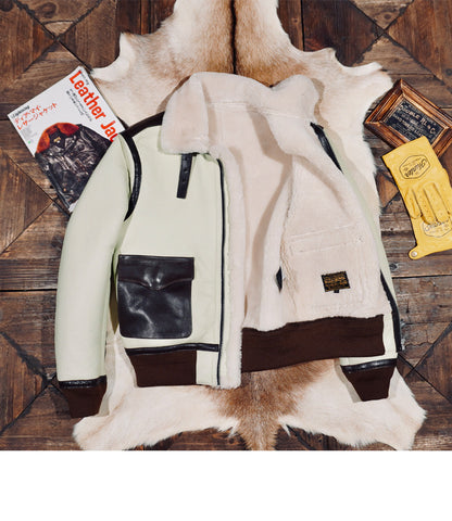 ◆オーストラリア産ムートン A-2フライトジャケット◆ホワイト S～4XL