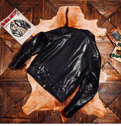 1.5mm厚◇植物タンニン鞣し ホースハイドレザー シングルライダースジャケット ブラック◇ S～5XL