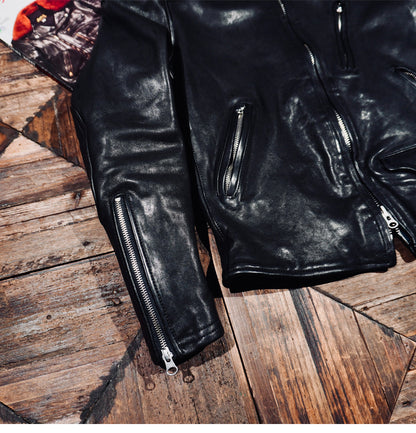 ▲ビンテージ復刻 植物タンニン鞣し ウォッシュ加工シープレザー シングルライダース ジャケット▼S～4XL