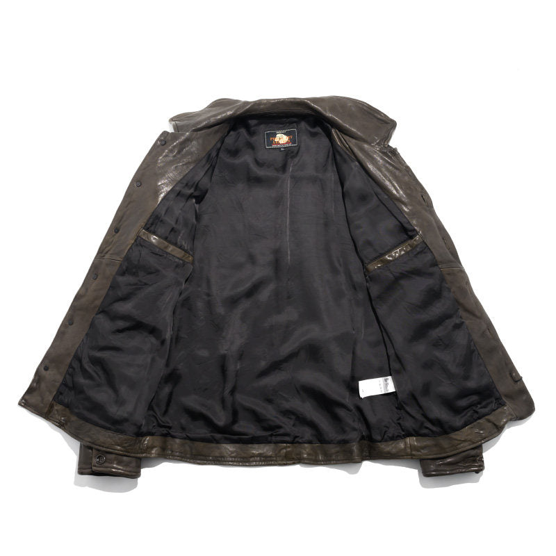 ☆植物タンニン鞣し ウォッシュ加工 シープレザー シャツ☆S～3XL