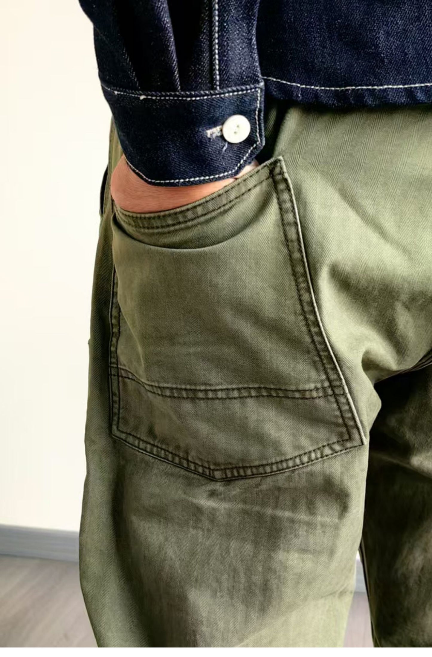 ◇ヴィンテージ復刻デザインHBTコットンヘリンボーン使用 ワークパンツ◇M～3XL