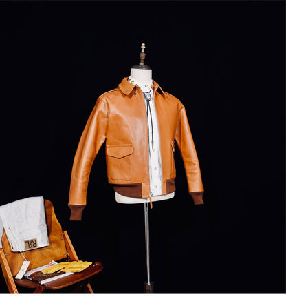 △ヴィンテージ復刻 植物タンニン鞣しホースハイドレザー A-2ジャケット▽S～4XL