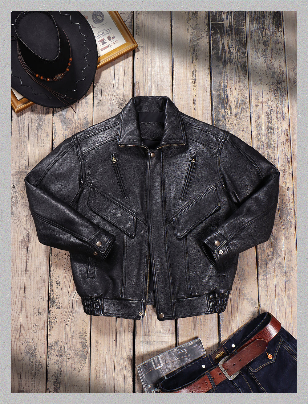 2色展開△水染ゴートレザー  ブルゾン▽ S～5XL