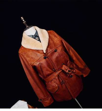 ◇カウレザー×ムートン使用 ランチコート◇S～4XL