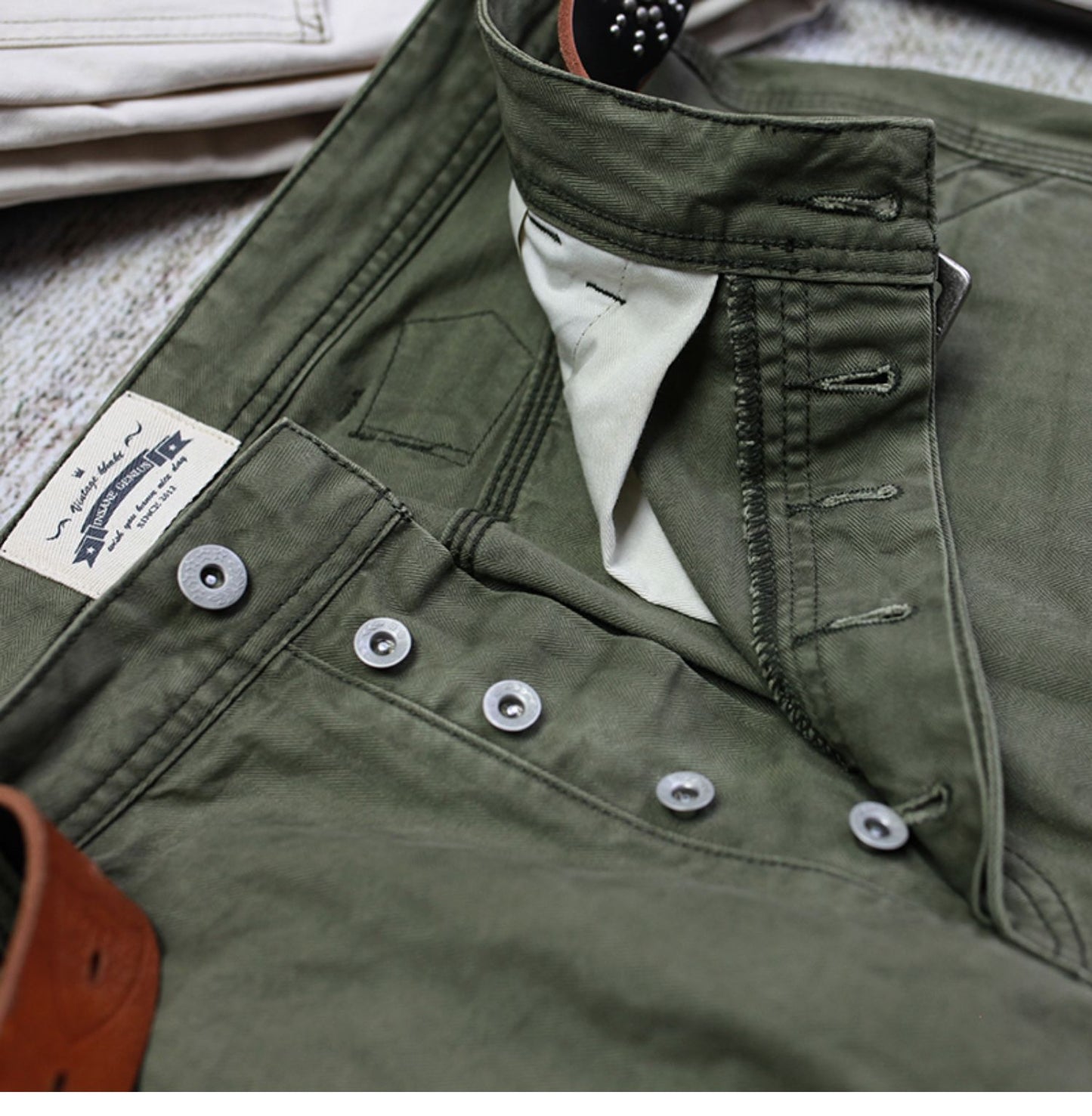 ◇ヴィンテージ復刻デザインHBTコットンヘリンボーン使用 ワークパンツ◇M～3XL
