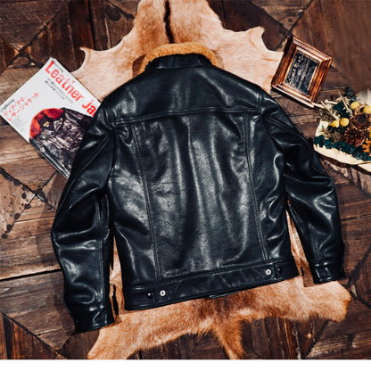 ★ヴィンテージ復刻 水染めカウレザー×ムートン トラッカージャケット★S～4XL